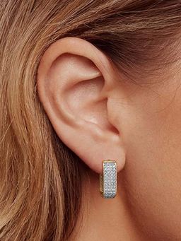 Peora - Women Gold Plated Cubic Zirconia Studded Fancy Hoop Earrings
