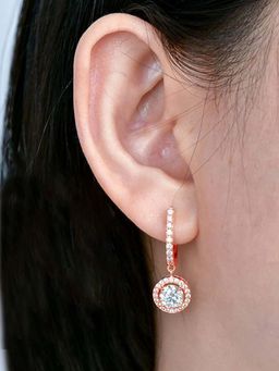 Peora - Women Rose Gold Plated Cubic Zirconia and Crystal Drop Earrings
