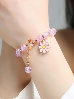 Peora - Women Pink Synthetic Stone Rose Gold Plated Bracelet