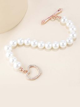 Peora - Women White Pearl Rose Gold Plated Bracelet