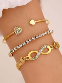 Peora - Women Gold Plated Cubic Zirconia Stylish Bracelets (Pack of 3)