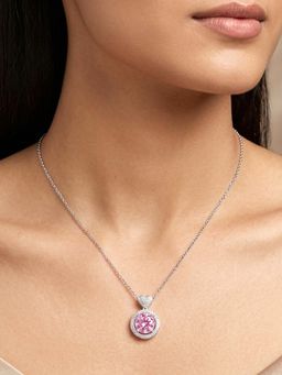 Peora - Women Pink Round Pendant Chain Necklace