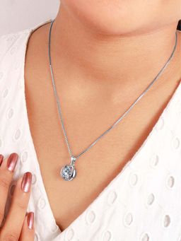 Peora - Women Silver Plated Crystal Round Pendant Necklace