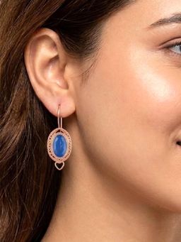 Peora - Women Blue Stylish Rose Gold Plated Drop Earrings