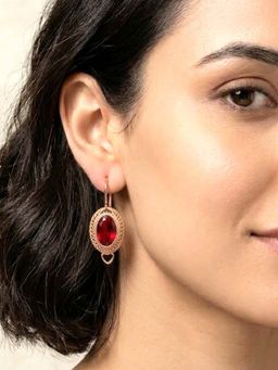 Peora - Women Red Stylish Rose Gold Plated Drop Earrings