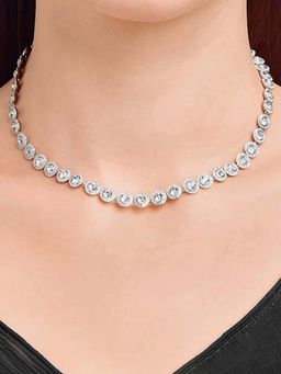 Peora - Women Silver Plated Crystals Studded Choker Necklace