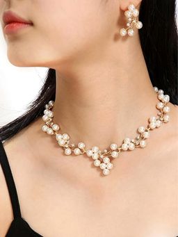 Peora - Women Gold Plated Crystal and Pearl Jewellery Set