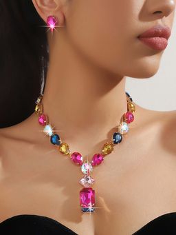 Peora - Women Gold Plated Crystal Multi-Color Jewellery Set