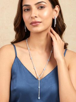 Peora - Women Blue Stone Studded Silver Plated Jewellery Set