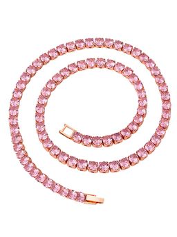 Peora - Women Rose Gold Plated Pink Crystal Tennis Necklace