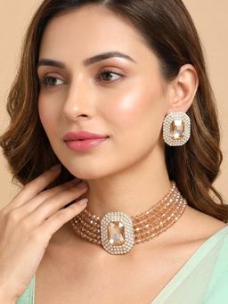 Peora - Women Beige Choker Necklace Set