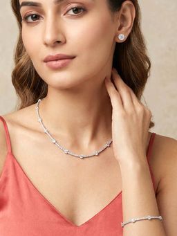 Peora - Women Silver Plated White Stylish Jewellery Set