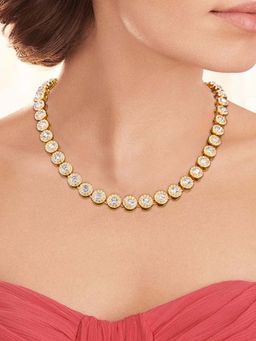 Peora - Women Gold Plated Cubic Zirconia and Crystal Round Necklace