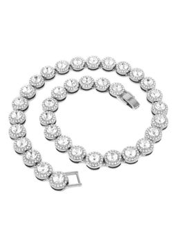 Peora - Women Silver Plated Cubic Zirconia and Crystal Round Tennis Necklace