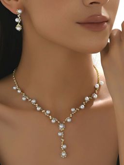 Peora - Women Gold Plated Pearl and Cubic Zirconia Jewellery Set