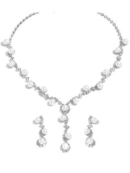 Peora - Women Silver Plated Pearl and Cubic Zirconia Jewellery Set