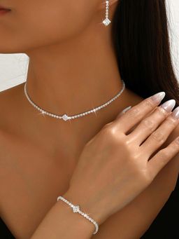 Peora - Women Silver Plated Cubic Zirconia Jewellery Set
