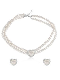 Peora - Women Silver Plated Pearl and Cubic Zirconia Studded Jewellery Set