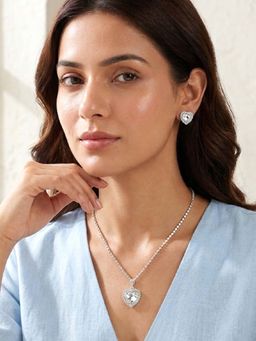 Peora - Women White Fancy Pendant Chain Necklace Set