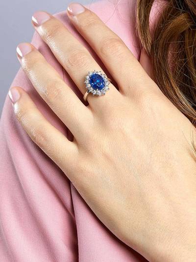 Women Silver Plated Blue Synthetic Sapphire and Cubic Zirconia Solitaire Ring