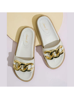 Saint G - Women Off White Chain-link Trim Slides