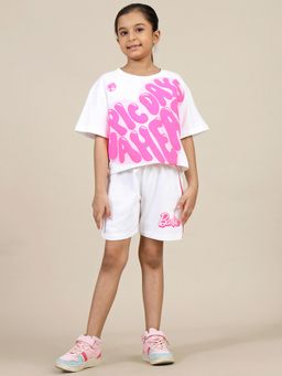 Kidsville - Pink Barbie Printed Relaxed Fit T-Shirt & Shorts for Girls (Set of 2)