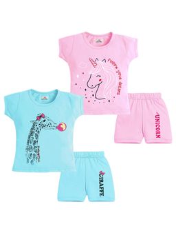 Kuchipoo - Baby Girls Unicorn Casual T-Shirt with Shorts (Set of 4)