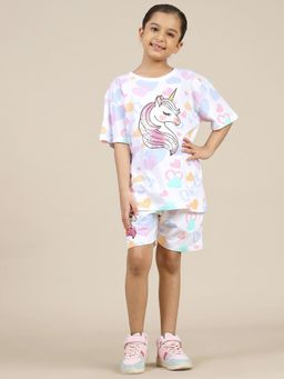 Kidsville - Unicorn Printed Relaxed Fit T-Shirt and Short for Girls (Set of 2)