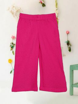 SAKA DESIGNS - Pink Textured Poly Cotton Regular Fit Girls Palazzo