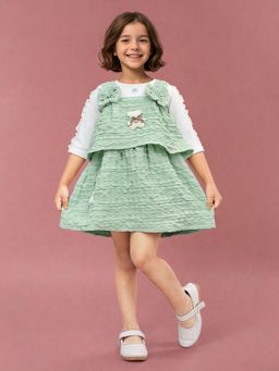 Toonyport - Girls Green Textured A-Line Dress