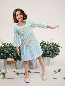 Toonyport - Girls Blue Printed A-Line Dress