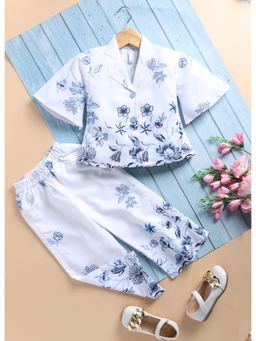Toonyport - Girls Blue Floral Printed Full Sleeves Co-Ord (Set of 2)