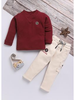 Toonyport - Boys Maroon Solid Full Sleeve T-Shirt with Joggers (Set of 2)