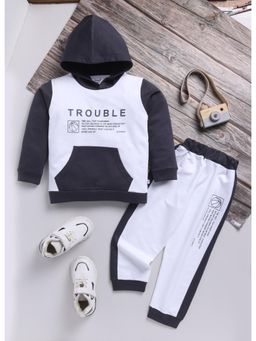 Toonyport - Boys White and Grey Colorblock Full Sleeve Hoodie with Joggers (Set of 2)