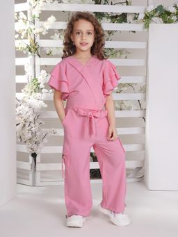 Mini Stitch - Ministitch Solid Ruffled Sleeves Wrap Style Co-Ord Baby Pink (Set of 2)