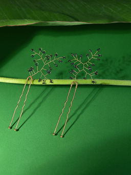 Accessorize London - Blue Delicate Bead Leaf Hair Pins (Pack of 2)