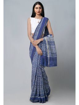 Unnati Silks - Navy Blue Pure Sico Saree with Unstitched Blouse
