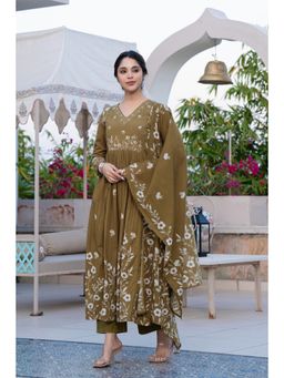 WOOMN - Moss Elegance Cotton Kurta with Pant & Dupatta