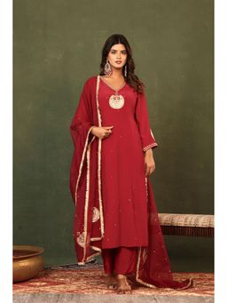 WOOMN - Royal Ruby Crepe Kurta with Pant & Dupatta