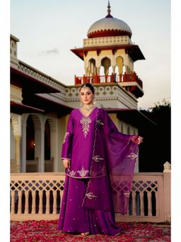 WOOMN - Royal Jamuni Satori Silk Garara Kurta with Sharara & Dupatta