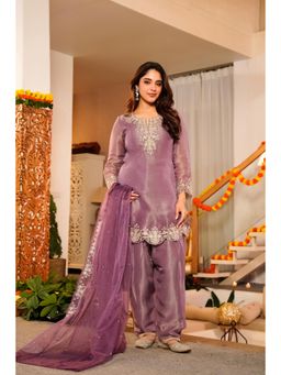 WOOMN - Purple Bloom Tissue Kurta with Salwar & Dupatta