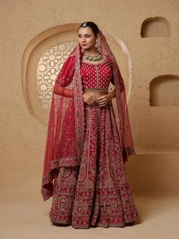 MILU MADAN - Red Bridal Heavy Handwork Lehenga with Blouse & Dupatta
