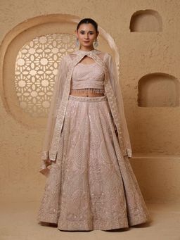 MILU MADAN - Baby Pink Net Sequins & Beadwork Lehenga with Blouse & Dupatta
