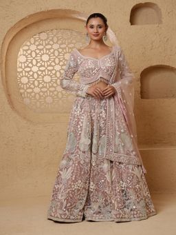 MILU MADAN - Dull Pink Net Heavy Sequins Lehenga with Blouse & Dupatta