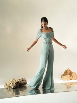 Muskan Aggarwal - Pastel Blue Embroidered Jumpsuit