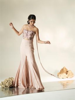 Muskan Aggarwal - Blush Pink Jumpsuit with Tassel Dupatta