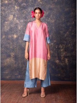 Nidhii Goyal - Pink Colorblock Kurta with Pant & Dupatta