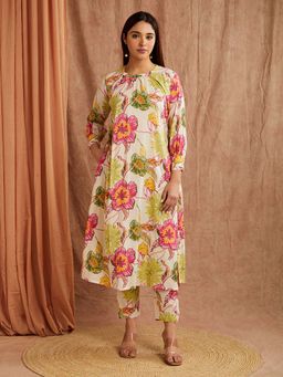 SHAABA CLOTHING - Multicolor Floral Printed Cotton Kurta with Pant