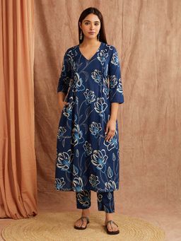 SHAABA CLOTHING - Blue Floral Printed Cotton Kurta with Pant
