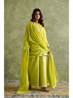 GANGA GRACE - Green Solid Kurti with Palazzo & Dupatta